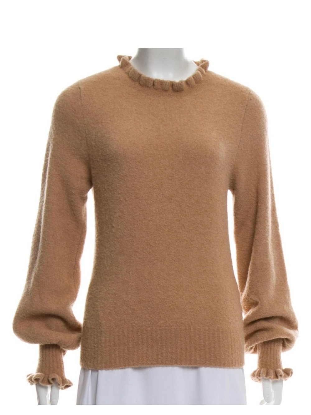 DÔEN Alpaca-Blend Ruffle Trim Tan Sweater. Size XS